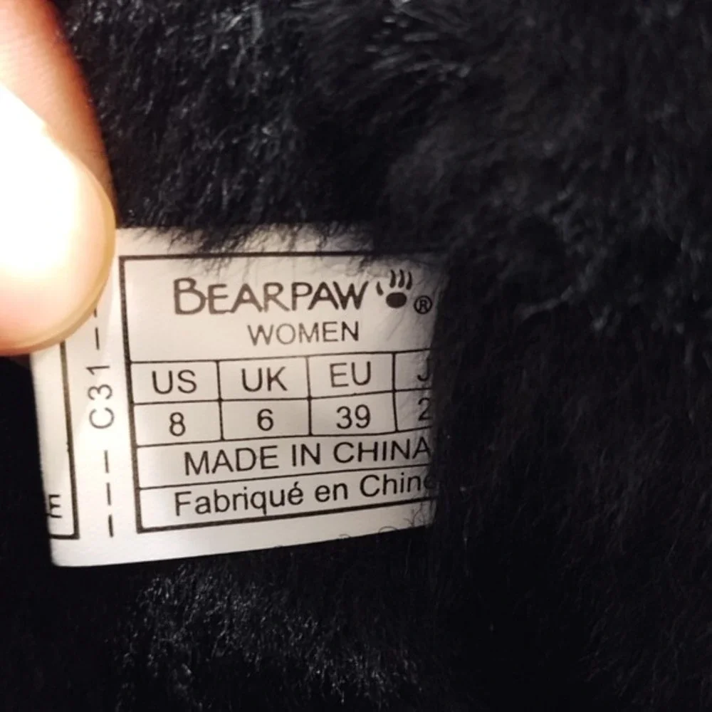 Bearpaw Elle Winter Boots Womens US Size 8 Black Fluffy Lined Mid Calf Round Toe